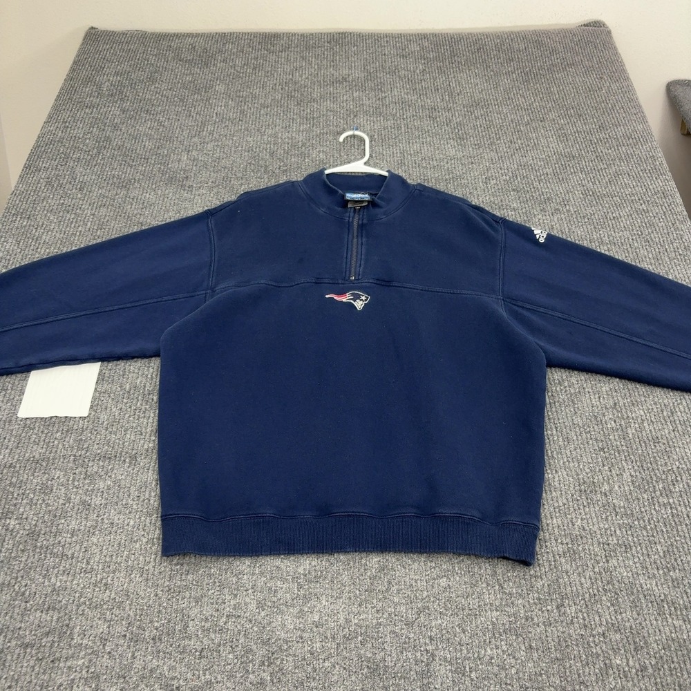 Vintage New England Patriots Adidas Sweatshirt Mens M Navy Cotton Quarter Zip